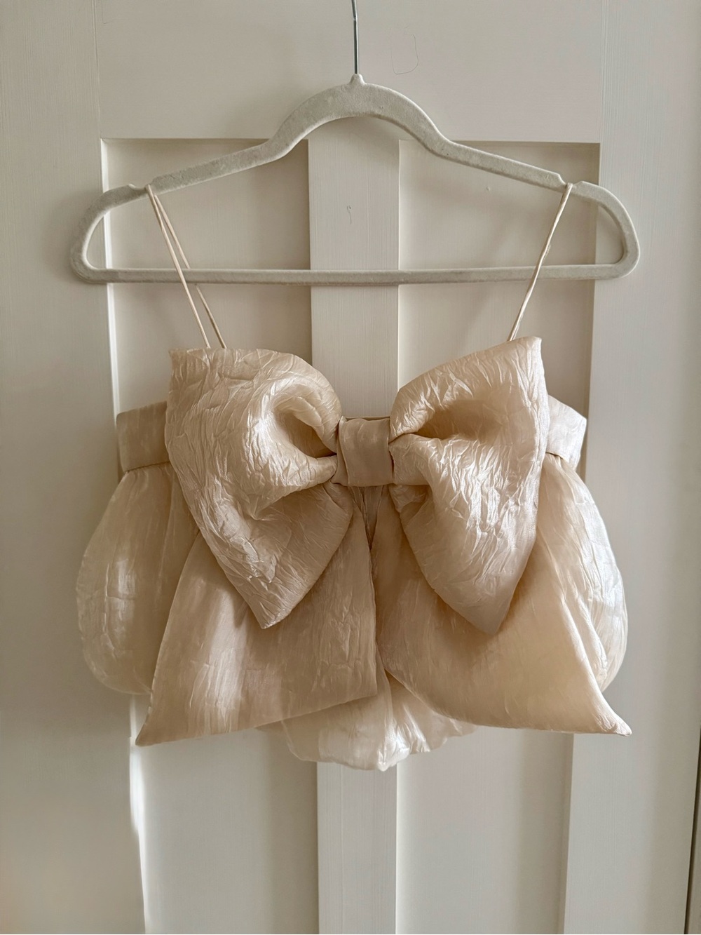 Zara Ivory Cinched Bow Crop Top